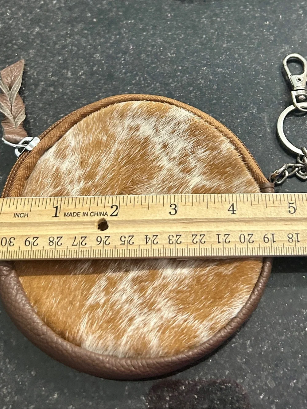 Round Cowhide coin Bag in Brown and White
